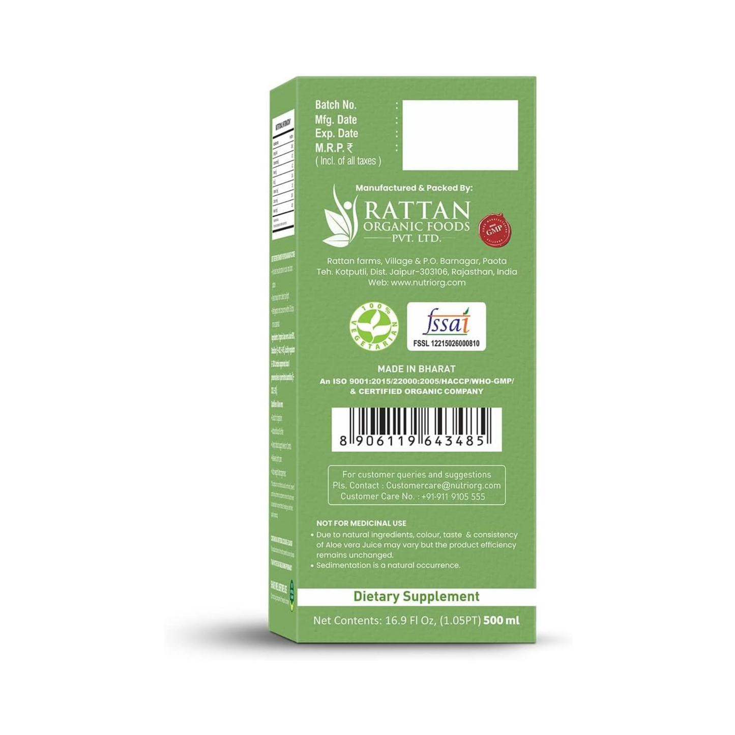 Nutriorg Natural Aloe Vera Juice-500ml