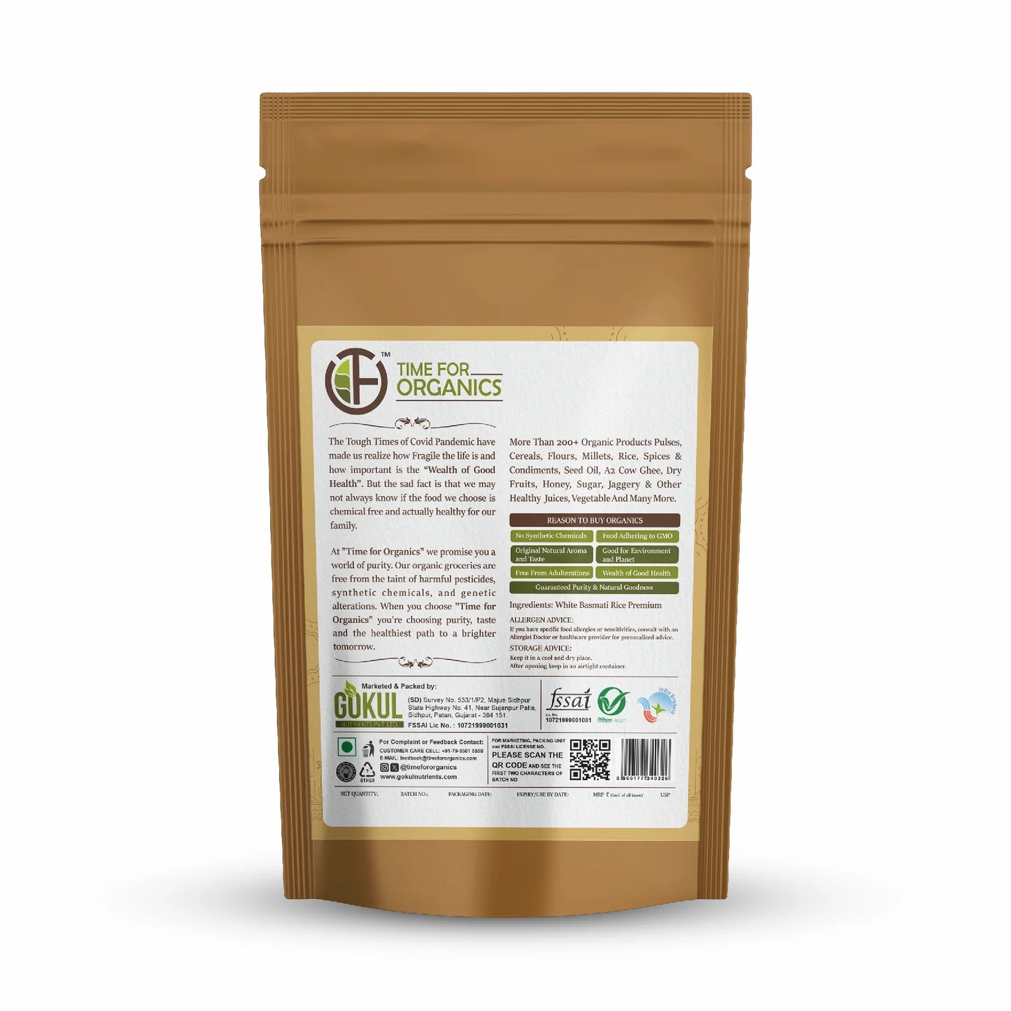 TFO Organic White Basmati Rice Premium 500g
