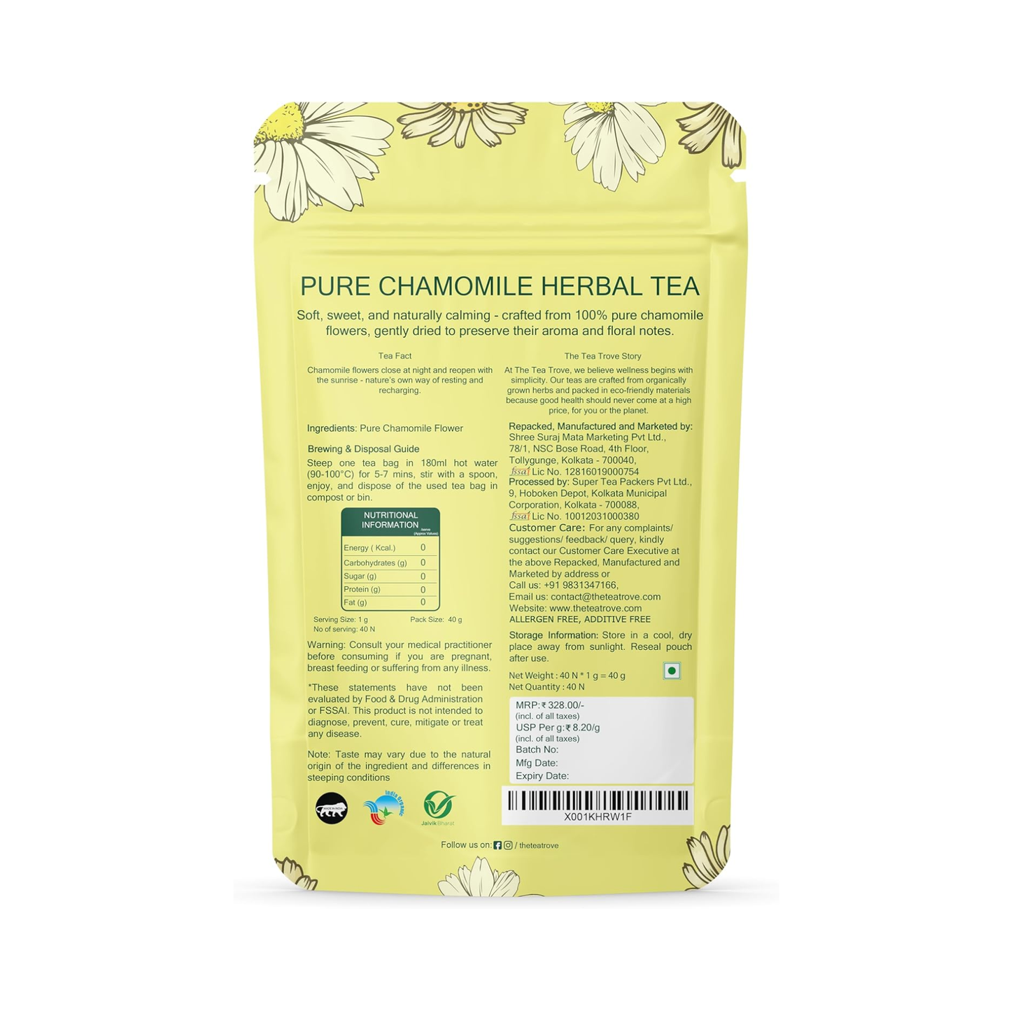 Chamomile 40pcs Round tea bags pouch
