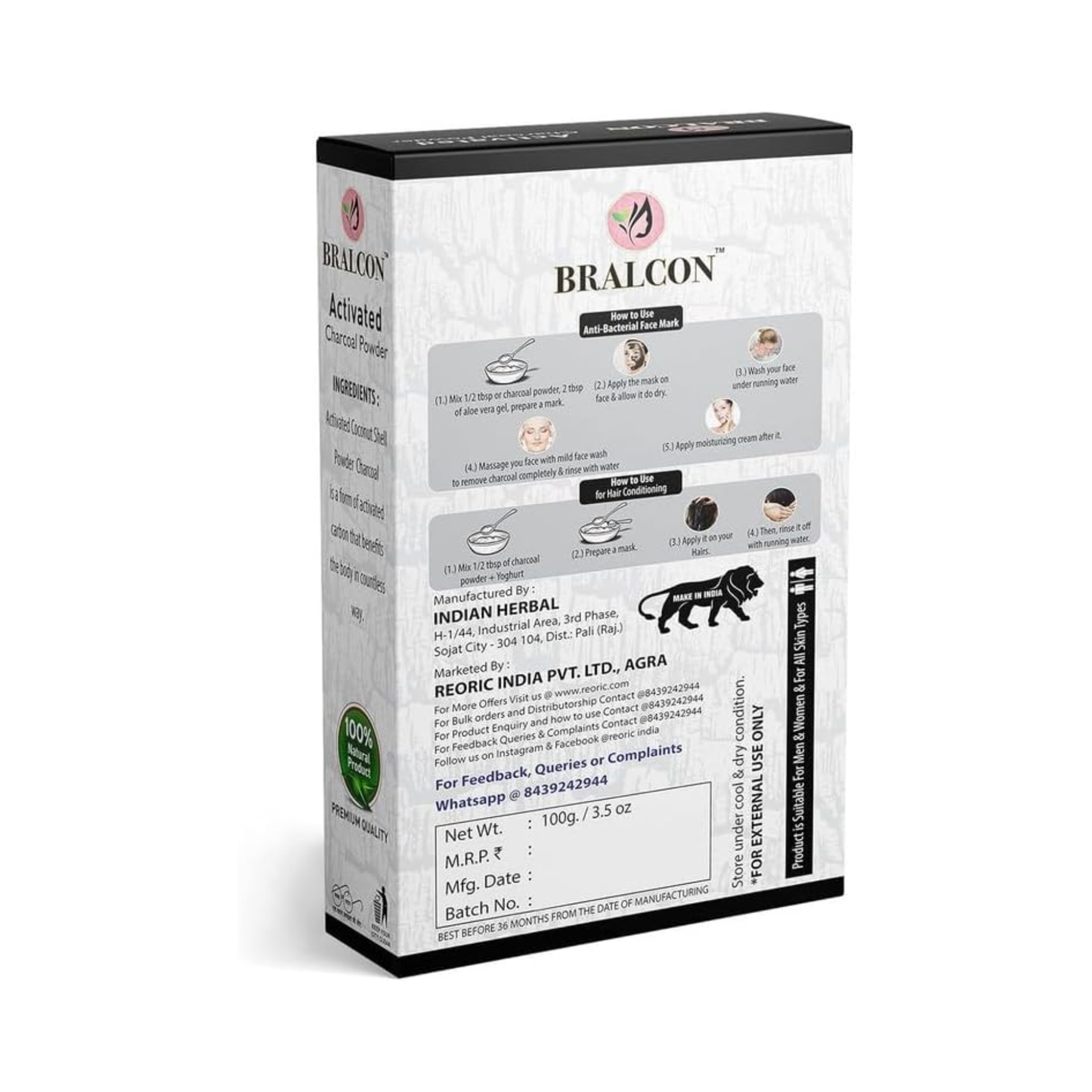 Bralcon Activated Charcoal Powder 100g