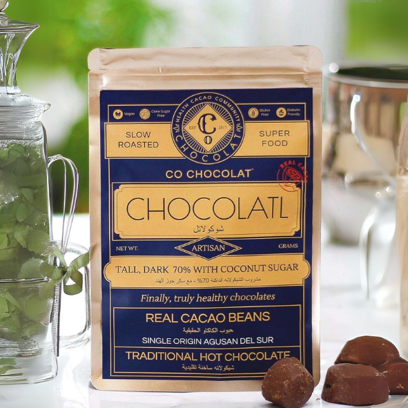 100g Hot Chocolatl - Tall, Dark 70% with Coconut Sugar - Vegan, Refined Sugar-Free, Gluten-Free, Nut-Free