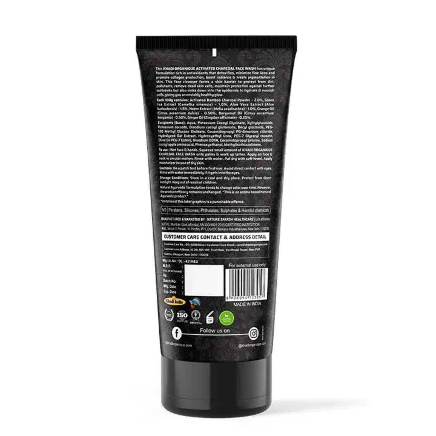 Khadi Organique Activated Charcoal Face Wash (SLS & Paraben Free) 100g