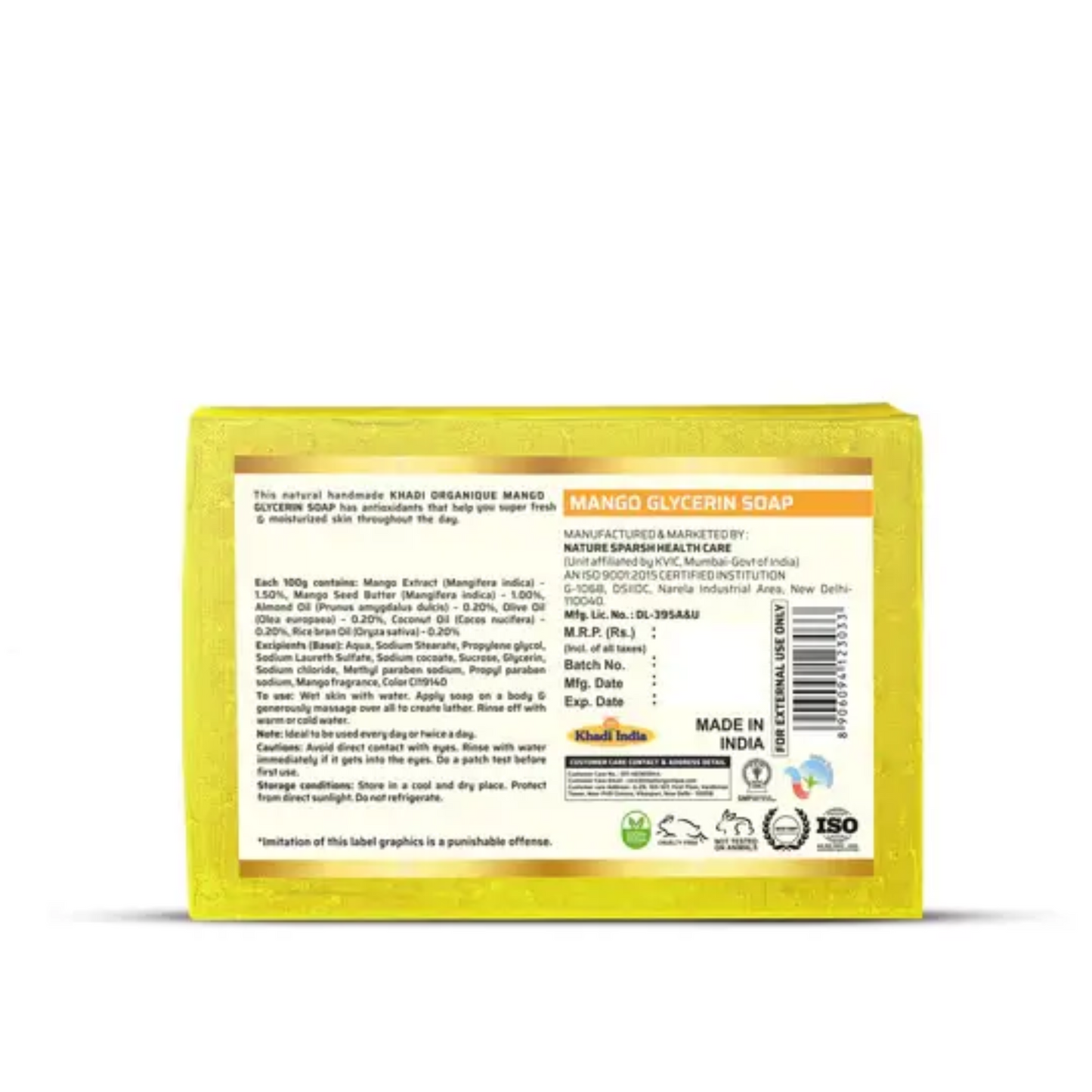 Khadi Organique Mango Glycerine Soap 125g