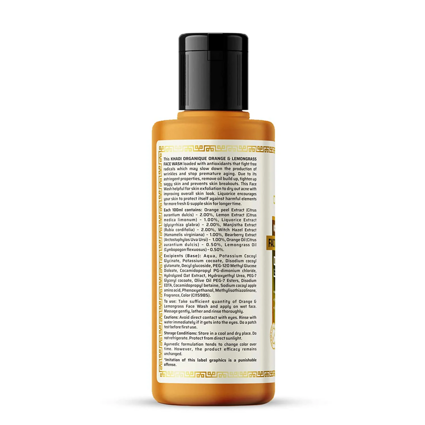 Khadi Organique Orange & Lemongrass Face Wash (SLS & paraben Free) 210ml