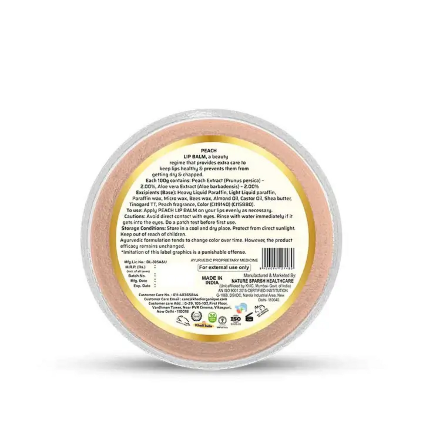 Khadi Organique Peach Lip Balm 5g.