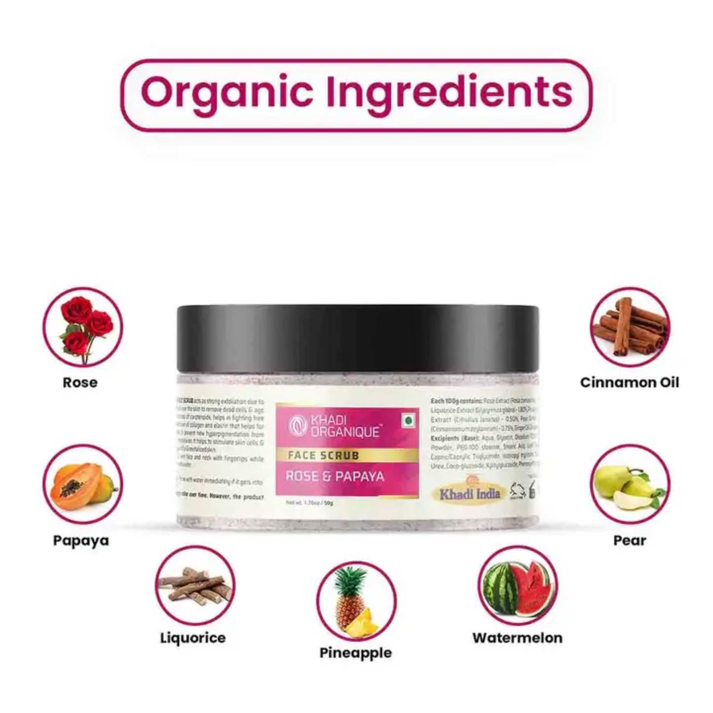 Khadi Organique Rose & papaya face scrub 50g