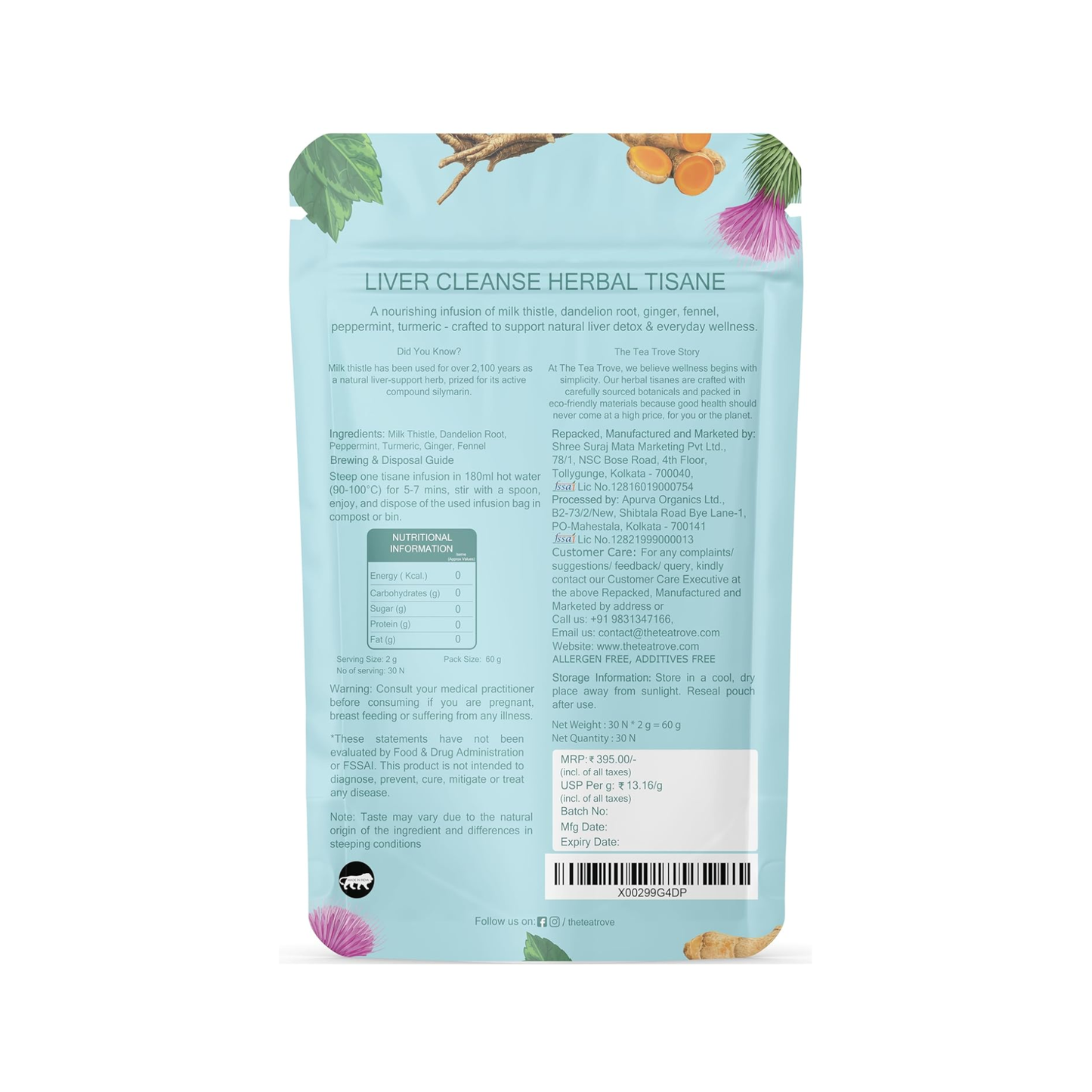 Liver Cleanse 30pcs biodegradable pyramid tea bags pouch