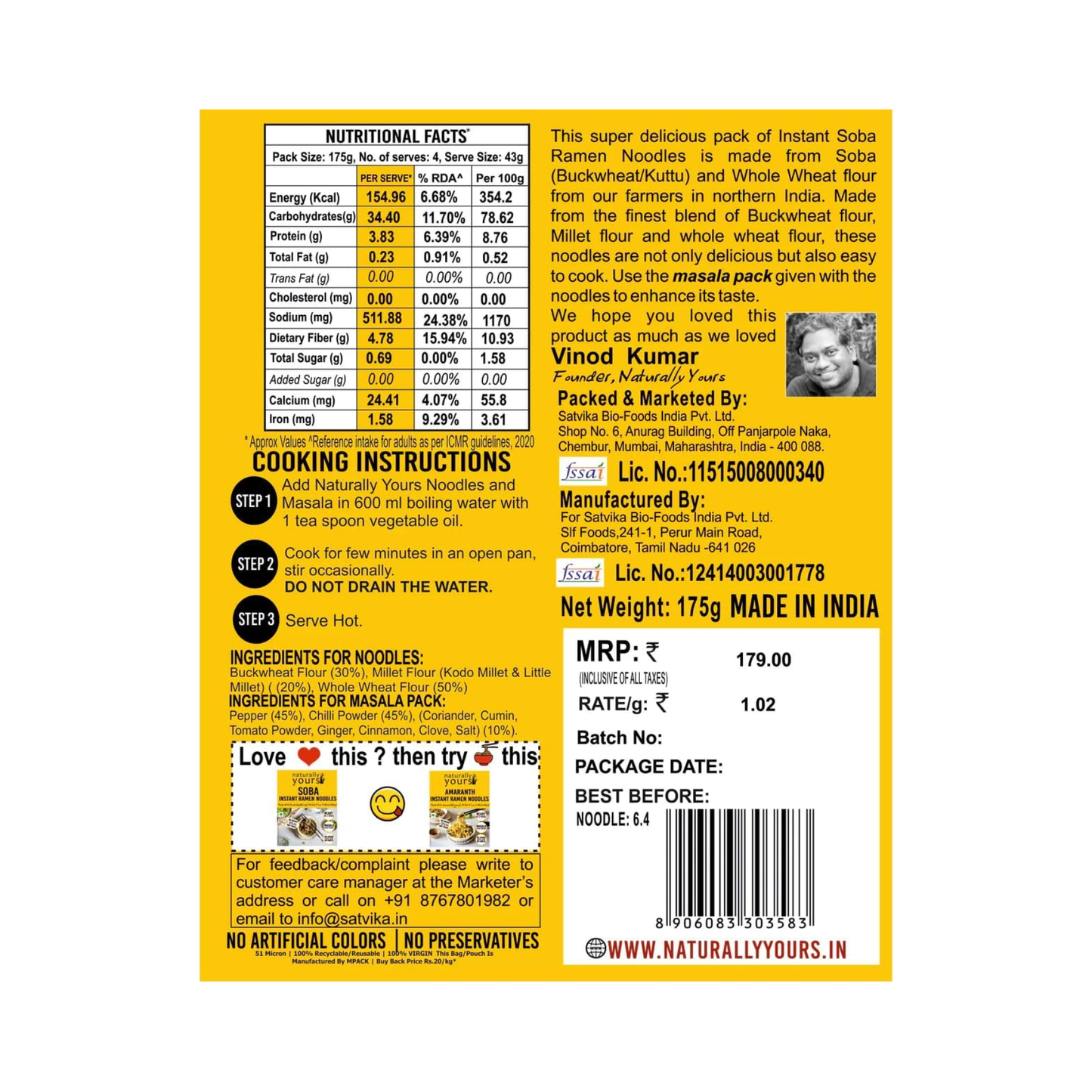 Naturally Yours Soba Noodles 175g