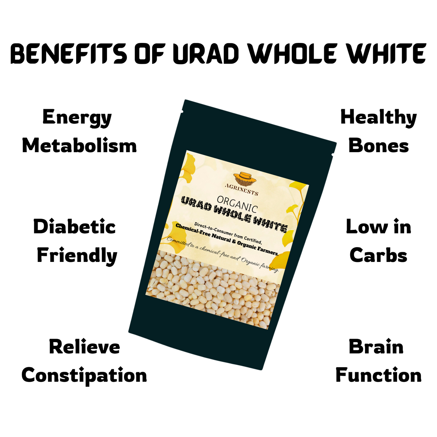 Organic Urad Whole White 500gm