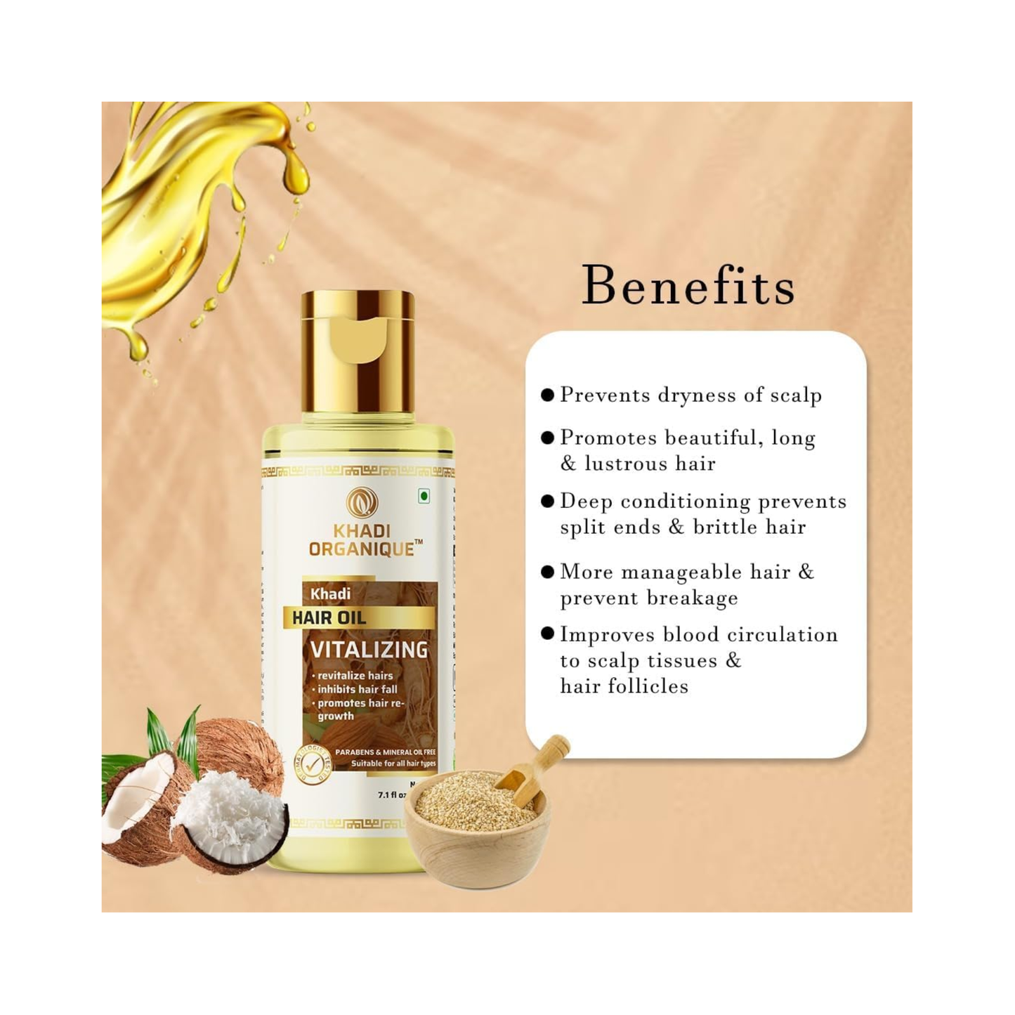 Khadi Organique Vitalizing Hair Oil Without Mineral Oil 210ml