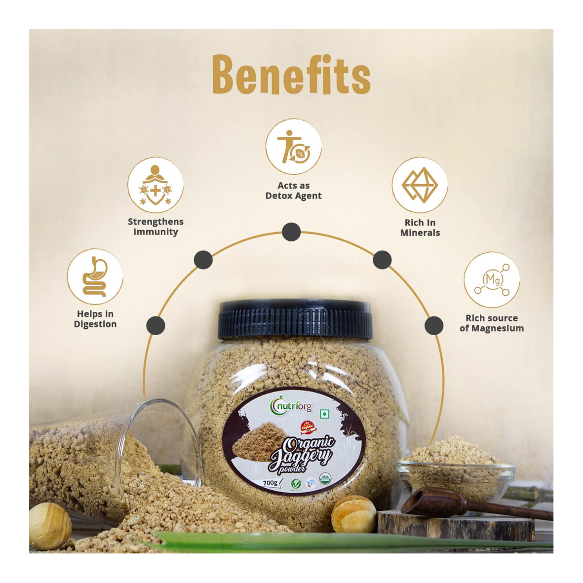 Nutriorg Certified Organic Jaggery Powder 700g