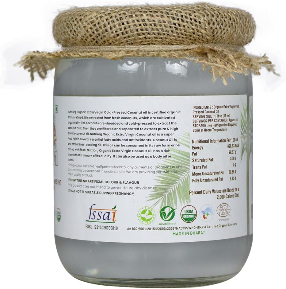 Nutriorg Certified Organic Extra Virgin Coconut Oil 500 ml