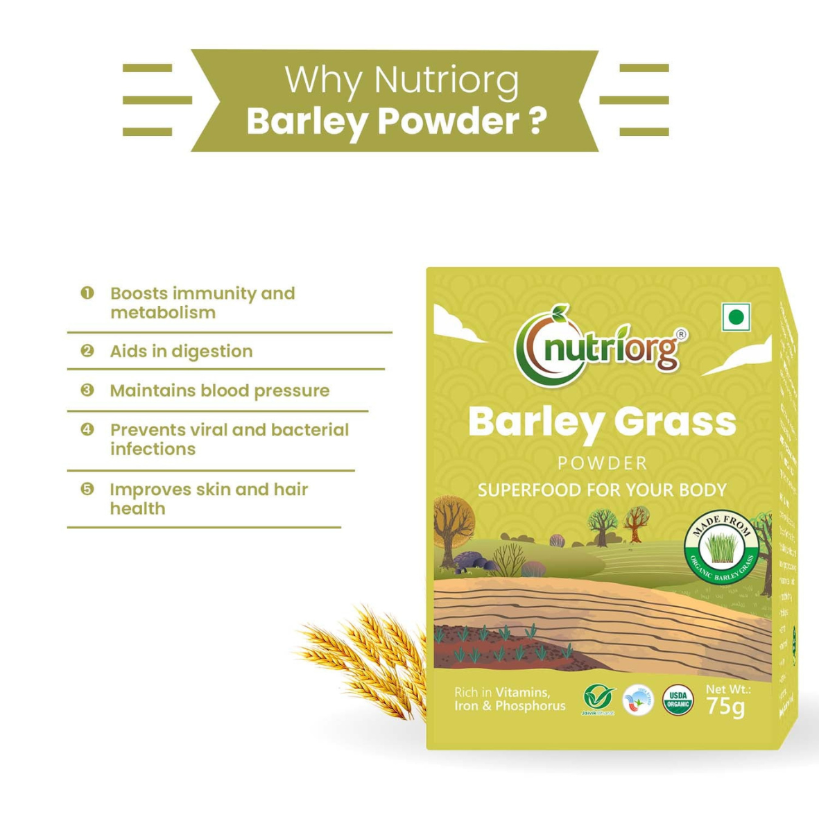 Nutriorg Certified Organic Barley Powder 75g