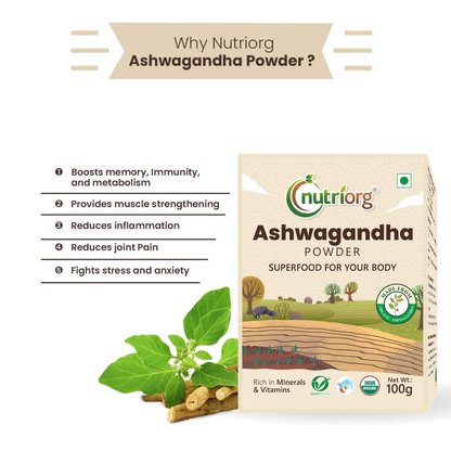 Nutriorg Certified Organic Ashwagandha Powder 100g