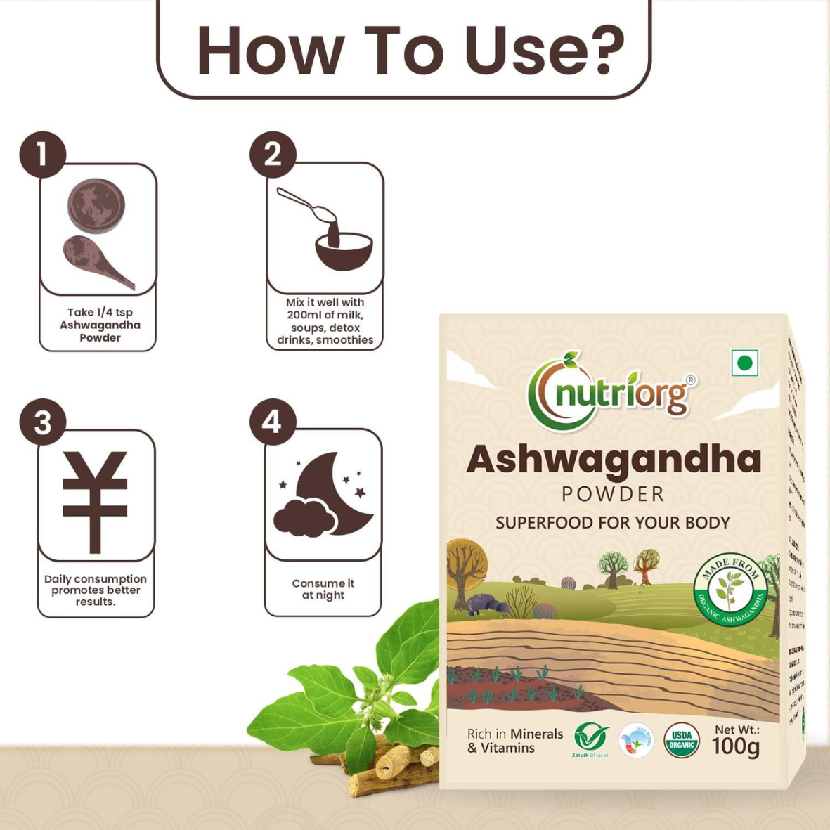 Nutriorg Certified Organic Ashwagandha Powder 100g