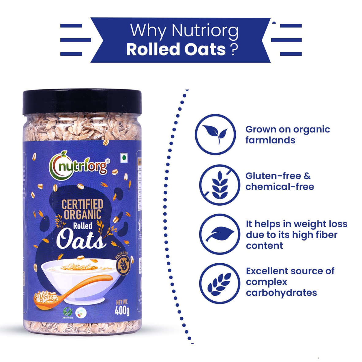 Nutriorg Certified Organic Rolled Oats 400g