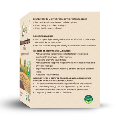 Nutriorg Certified Organic Ashwagandha Powder 100g
