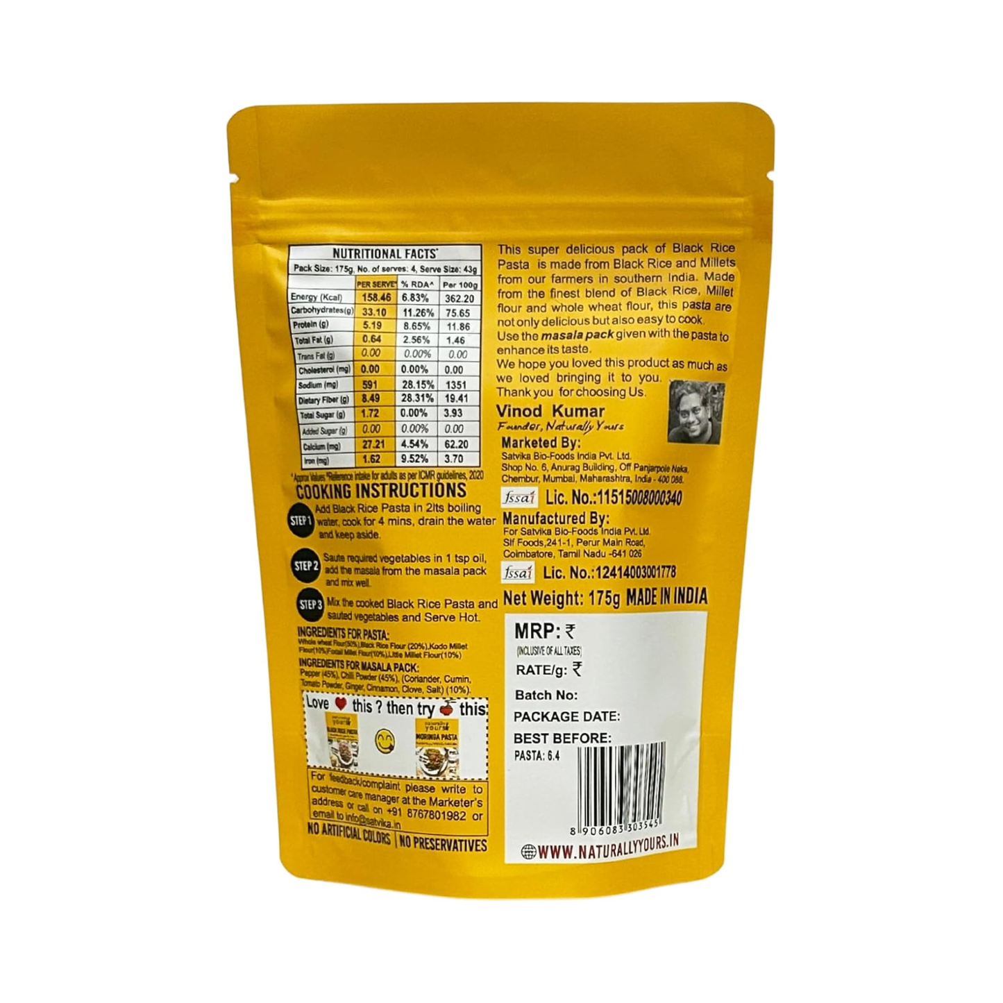 Naturally Yours Black Rice Pasta 175g