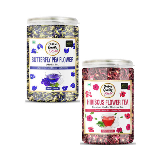 Online Quality Store Organic Hibiscus Flower Tea-100g & Butterfly Pea Flower Tea-100g