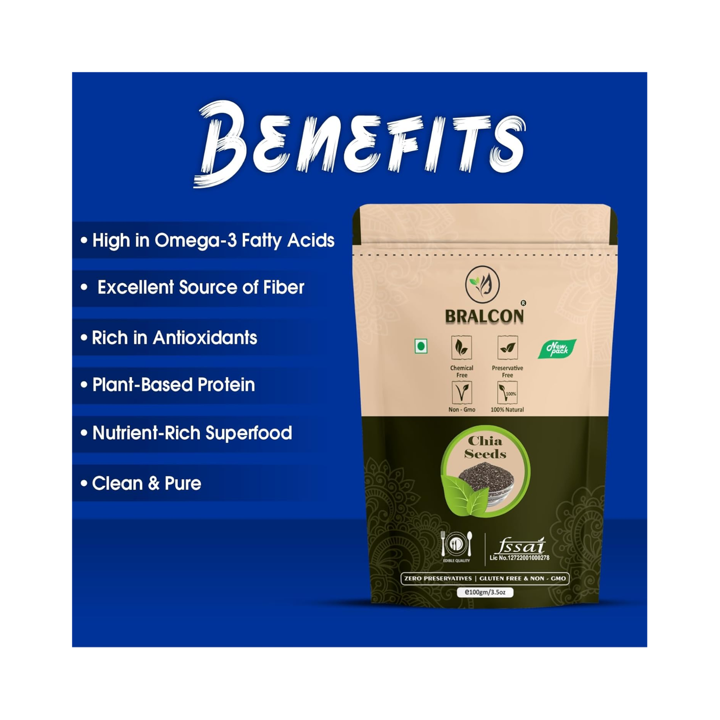 Bralcon Raw Unroasted Organic Chia Seeds-100gm