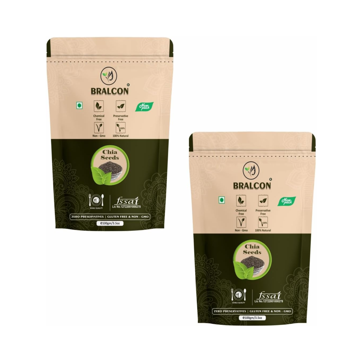 Bralcon Raw Unroasted Organic Chia Seeds -100gm(Pack of 2)