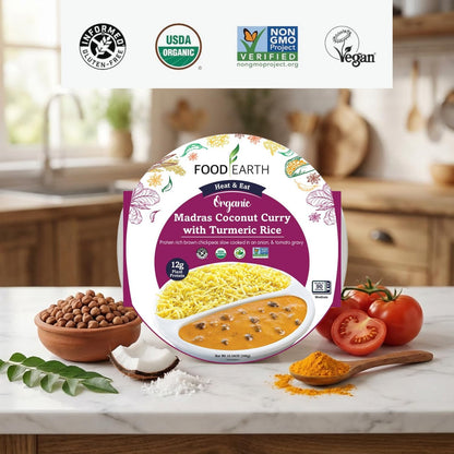 Food Earth Ready to Eat Indian Meal – Madras Coconut Curry with Turmeric Rice