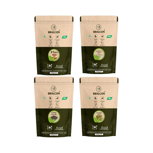 Bralcon Raw Organic Seeds Combo of Chia seeds, Pumpkin Seeds, Sunflower Seeds, Flax Seeds for Eating - 400g (4 x 100g Each Pack)