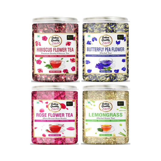 Online Quality Store Hibiscus Flower Tea, Butterfly Pea Flower Tea, Rose Flower Tea, Lemongrass Tea Combo-400g(100g x 4 Pack)