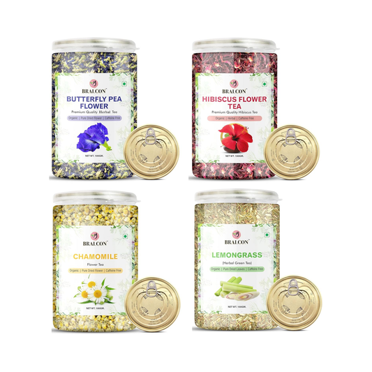 Bralcon Hibiscus Flower Tea + Butterfly Blue Pea flower + Lemongrass + Chemomile Tea - 50g each Pack