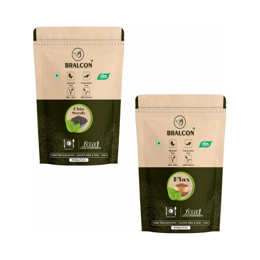 Bralcon Raw Organic Seeds Combo (Flax Seeds -100g, Chia Seeds -100g)