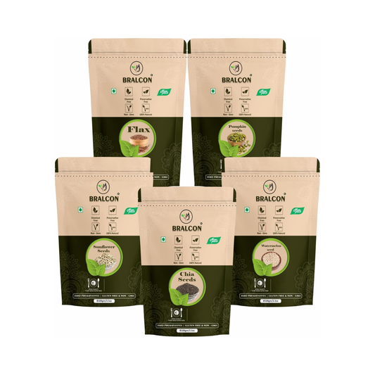 Bralcon Seeds Combo of Chia, Watermelon, Pumpkin, Sunflower, Flax Seeds - 500g (5 x 100g Each Pack)