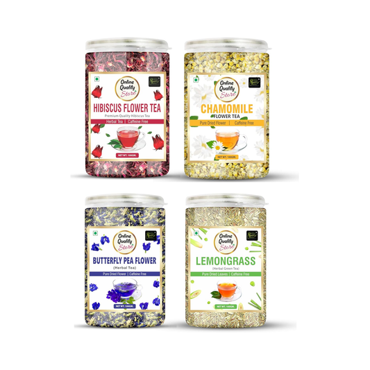 Online Quality Store Hibiscus Flower Tea, Butterfly Pea Tea, Chamomile Tea, Lemongrass Tea-100g