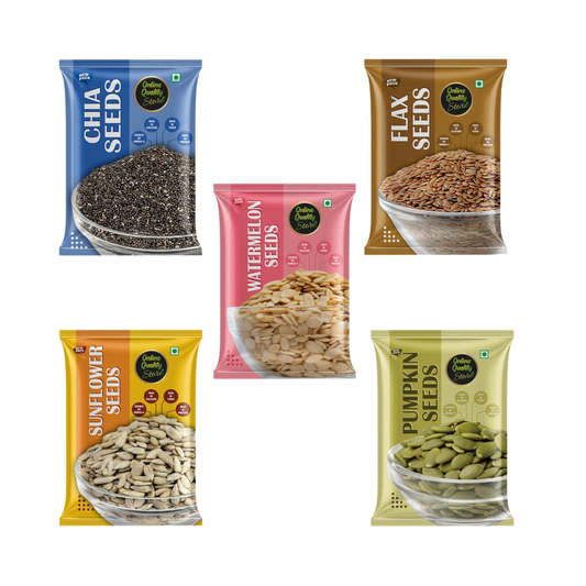 Online Quality Store Raw Combo of Chia, Watermelon, Pumpkin, Sunflower, Flax Seeds -500gm-Pack Of 5