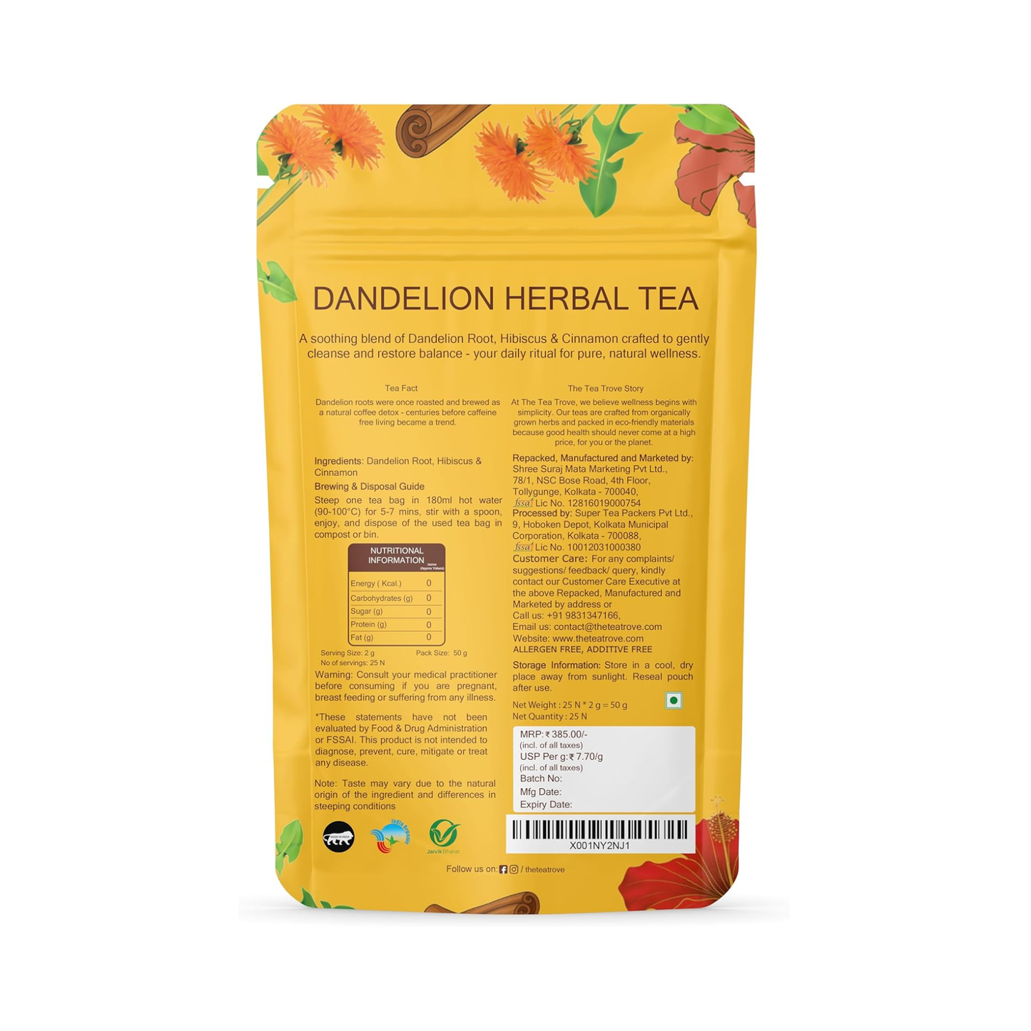 Dandelion 25pcs Round tea bags pouch