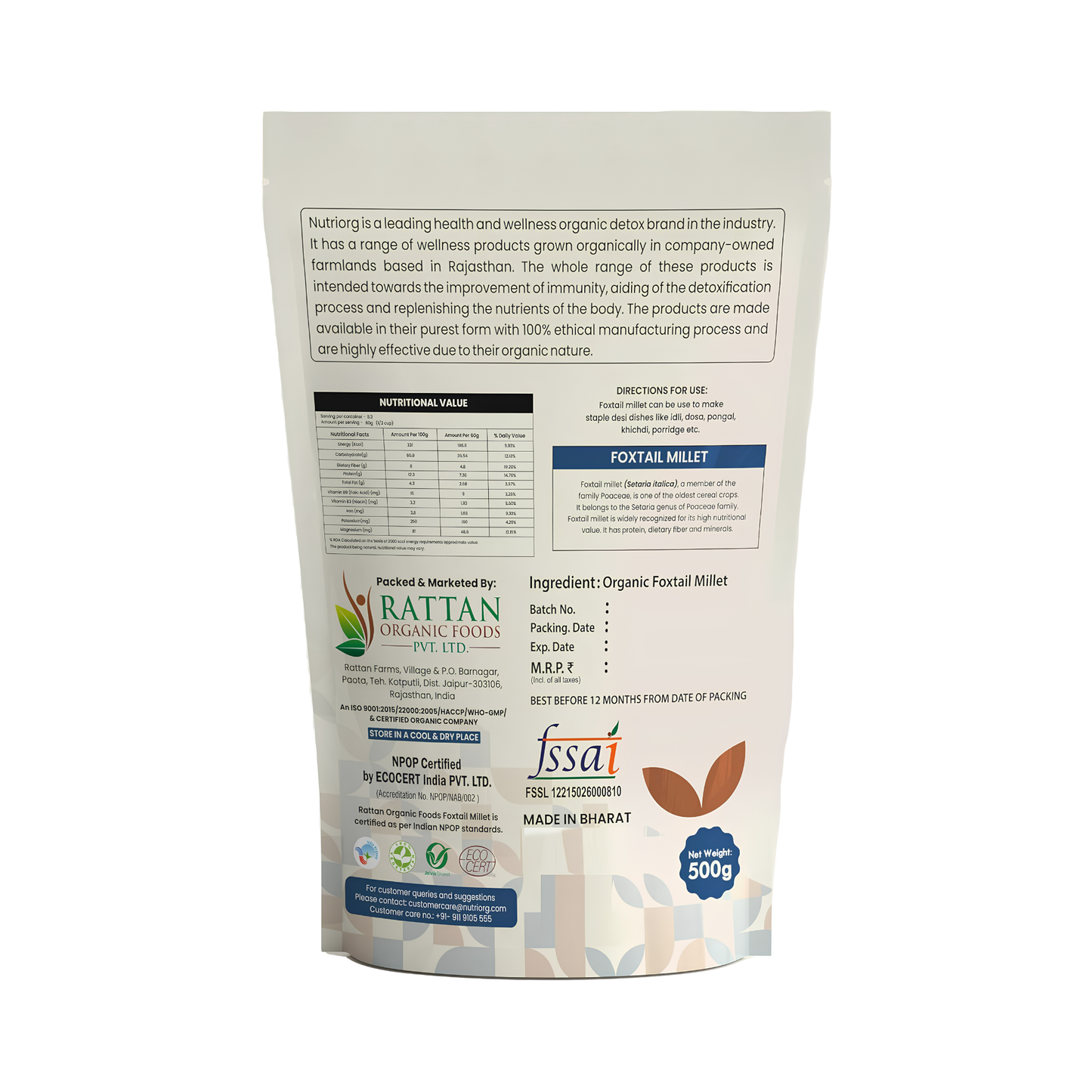 Nutriorg Organic Foxtail Millet 500g