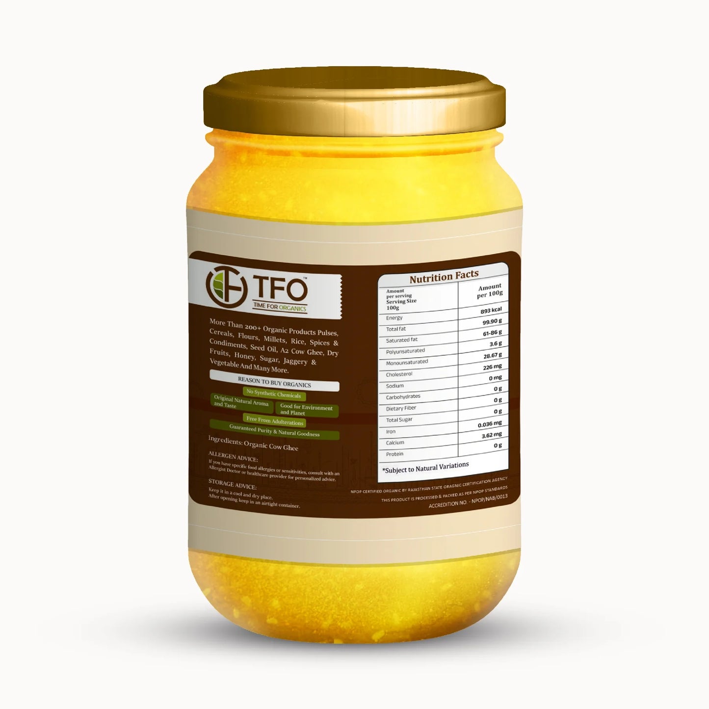 TFO Organic Cow Ghee 220ml