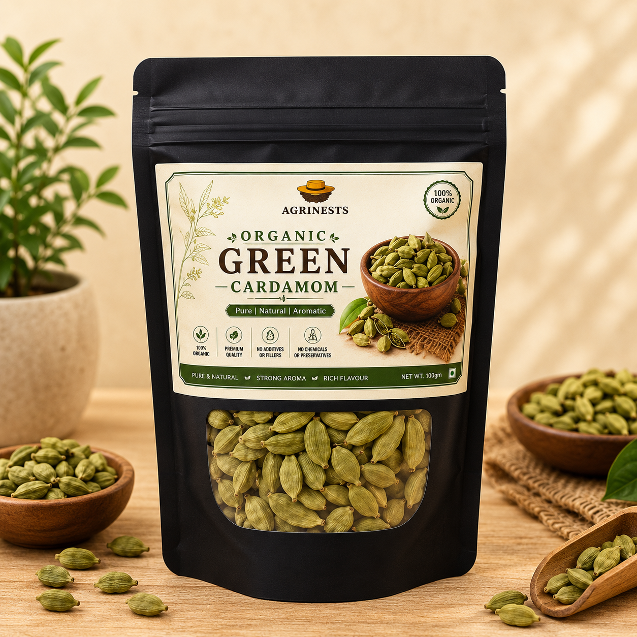 Organic Green Cardamom 100gm