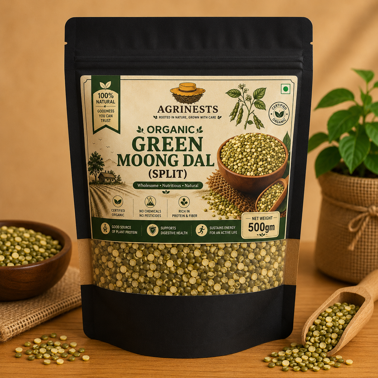 Organic Moong Green Split 500gm
