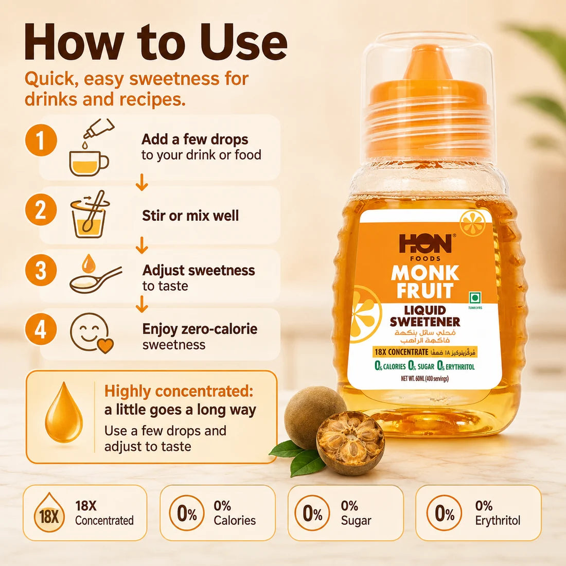 Monk Fruit Liquid Sweetener 18X Concentrate 60ml