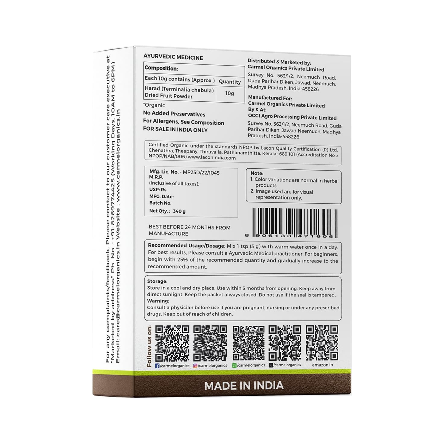 Carmel Organics Harad Powder 340g