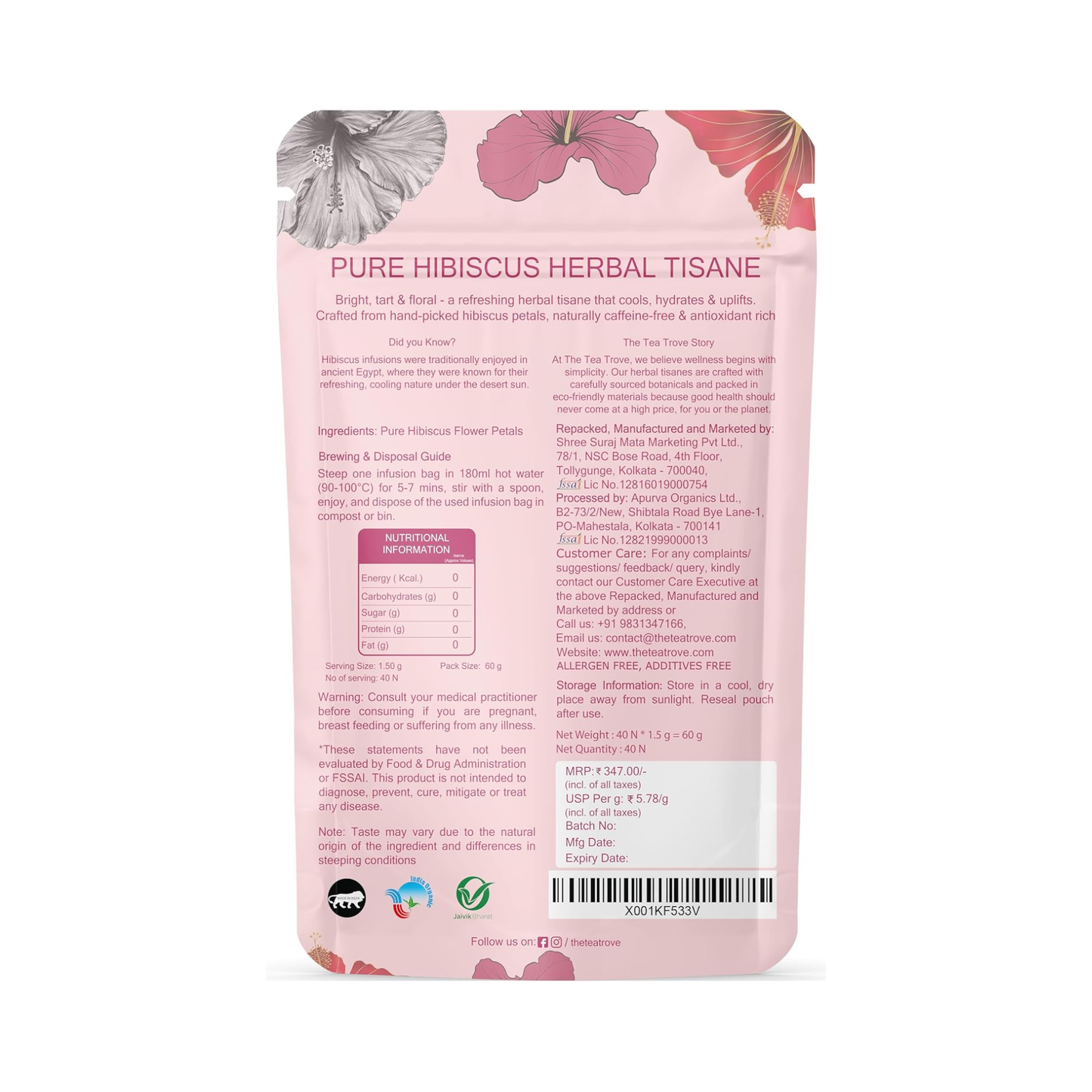 Hibiscus 40pcs biodegradable pyramid tea bags pouch