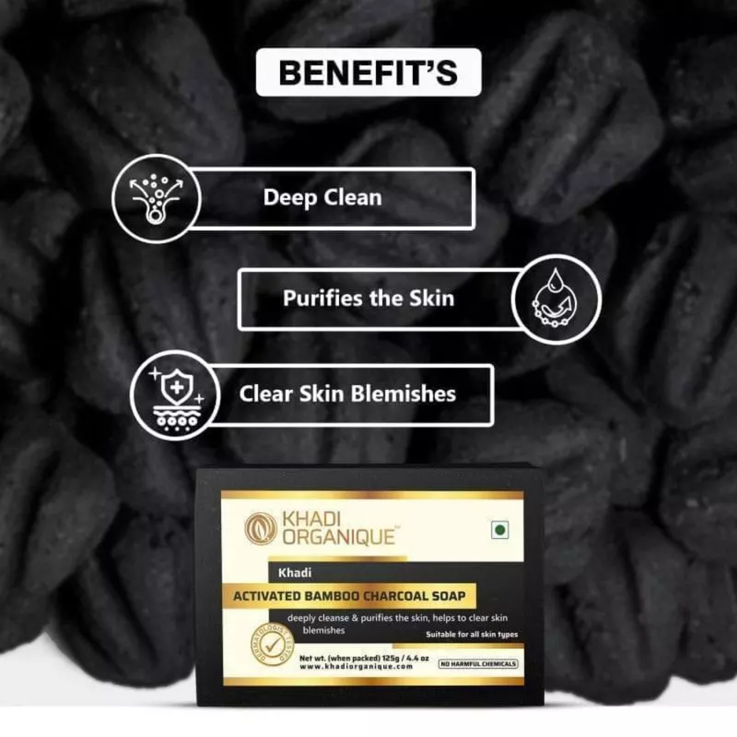 Khadi Organique Activated Bamboo Charcoal Soap 125g