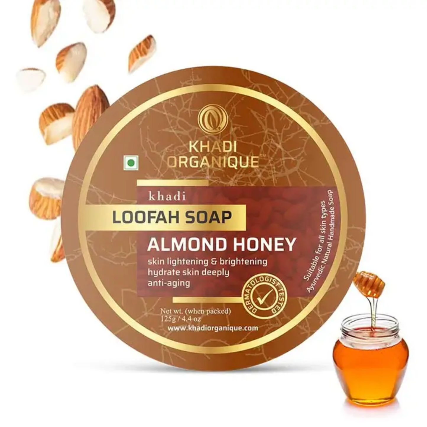 Khadi Organique Almond & Honey Loofah Soap 125g.