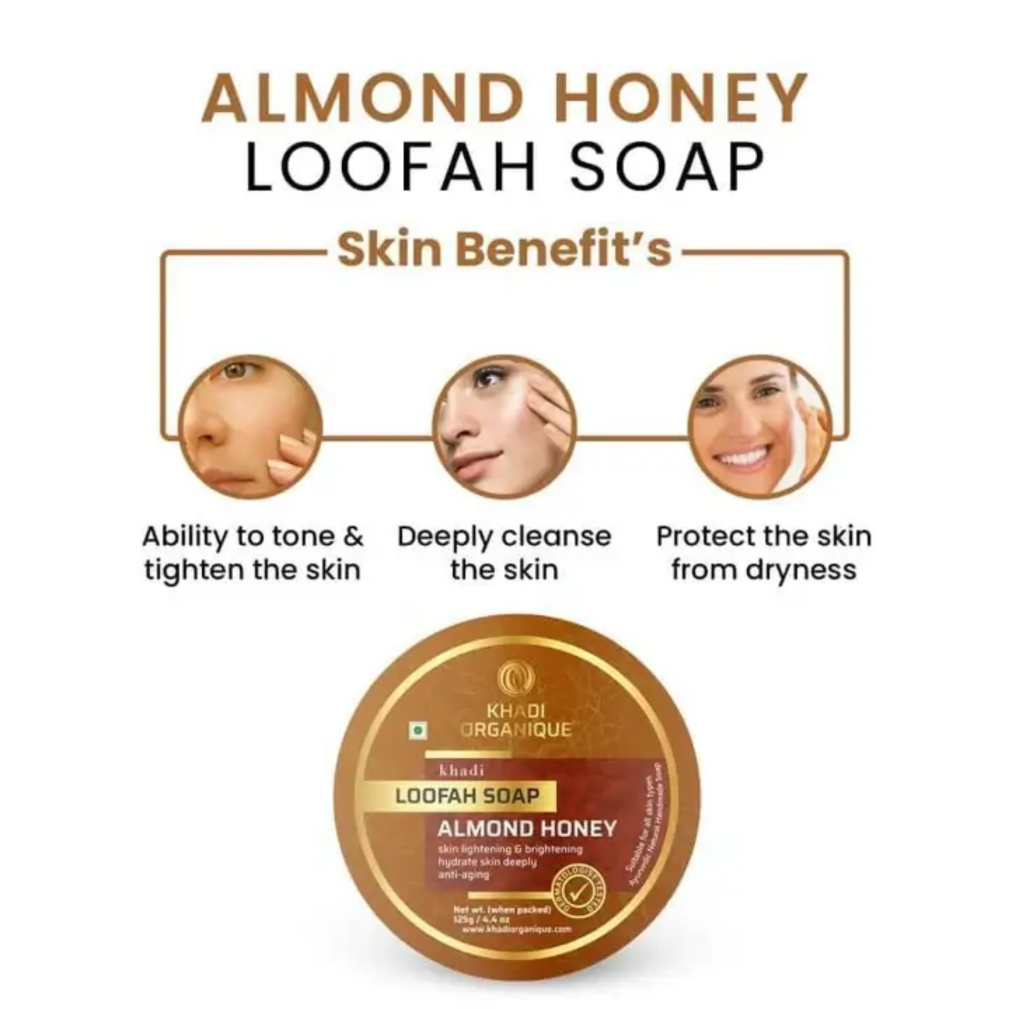 Khadi Organique Almond & Honey Loofah Soap 125g.