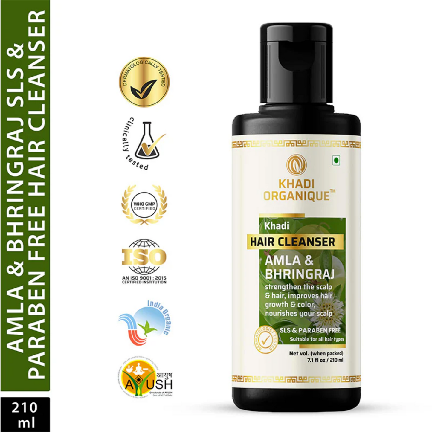 Khadi Organique Amla & Bhringraj Hair Cleanser ( SLS & Paraben Free) 210ml