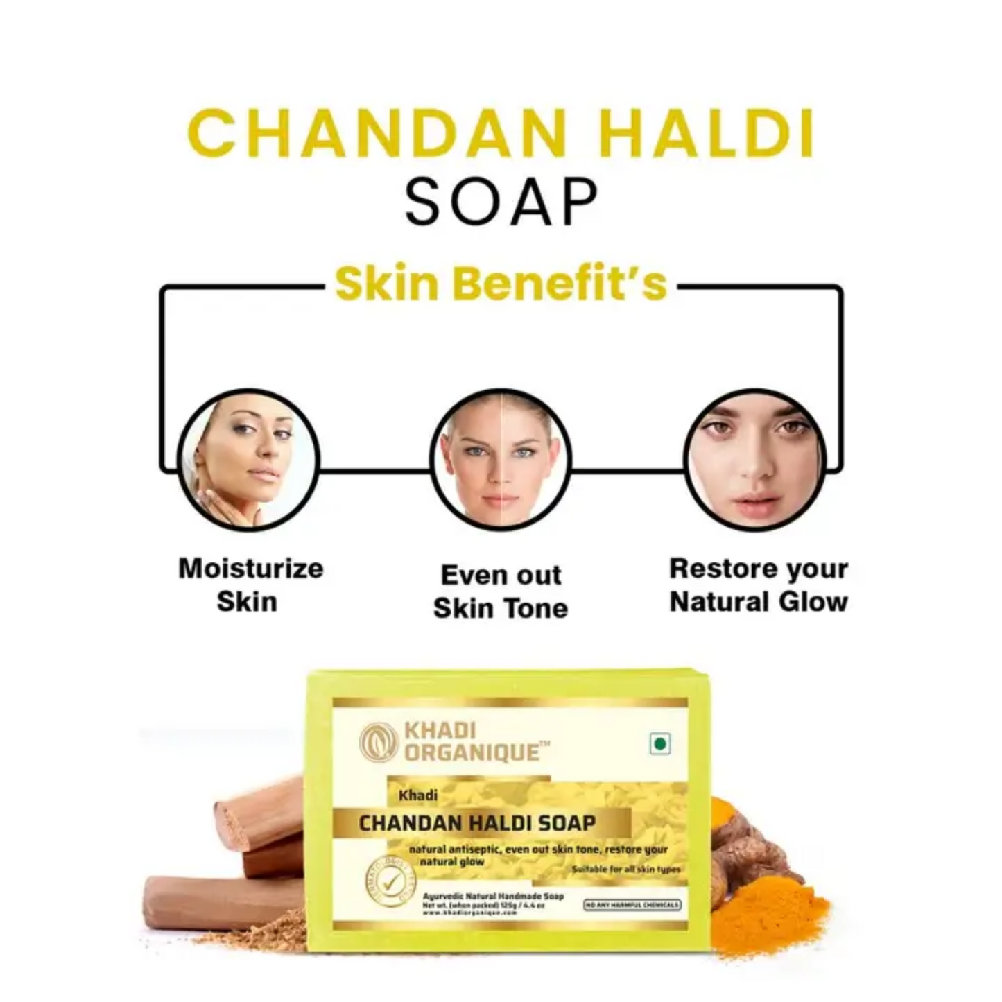 Khadi Organique Chandan Haldi Soap 125g.