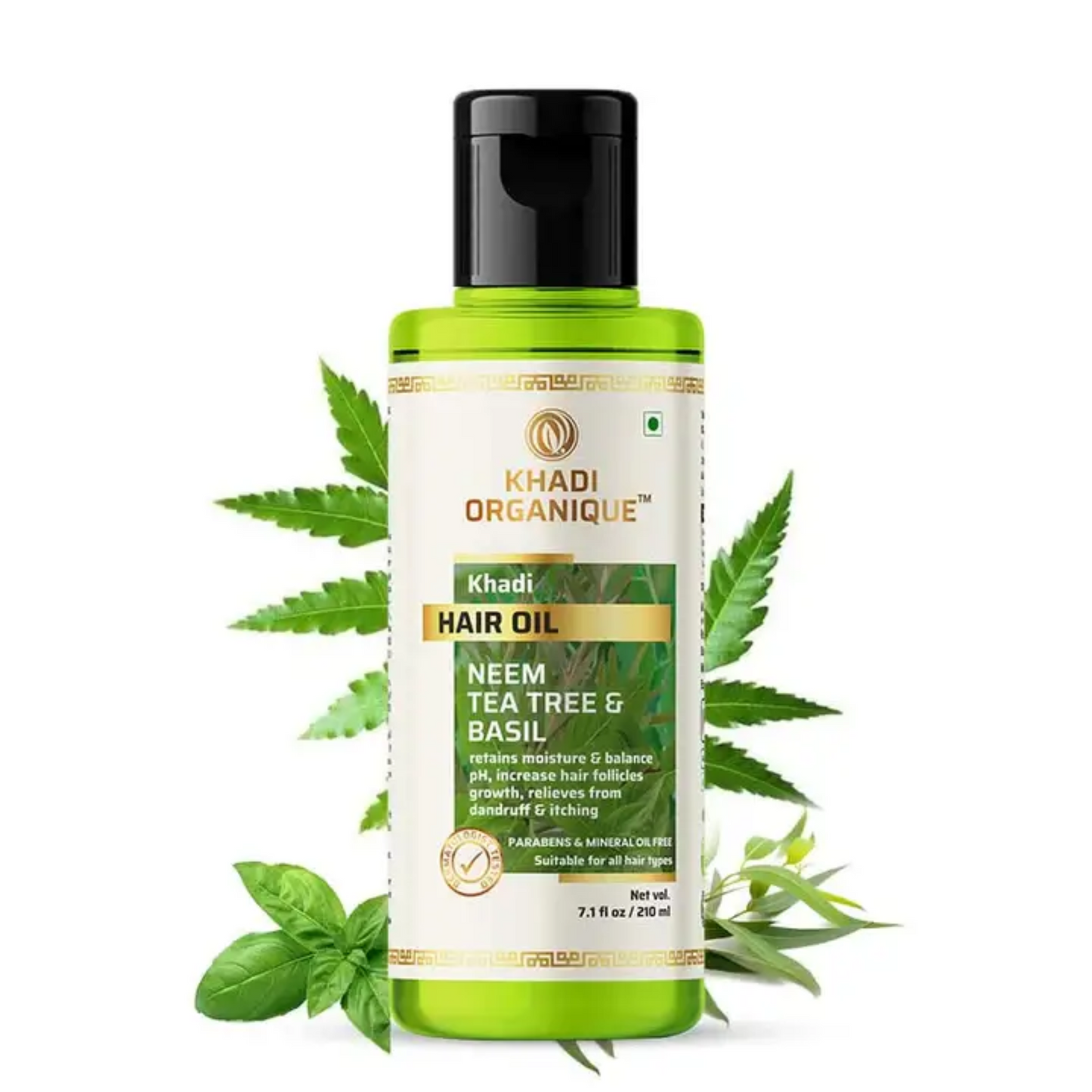 Khadi Organique Neem tea tree & basil Hair oil (Mineral Oil Free) 210ml