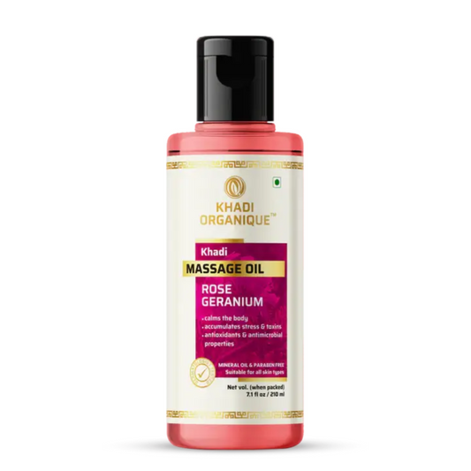 Khadi Organique Rose Geranium Massage oil (Mineral Oil free ) 210ml