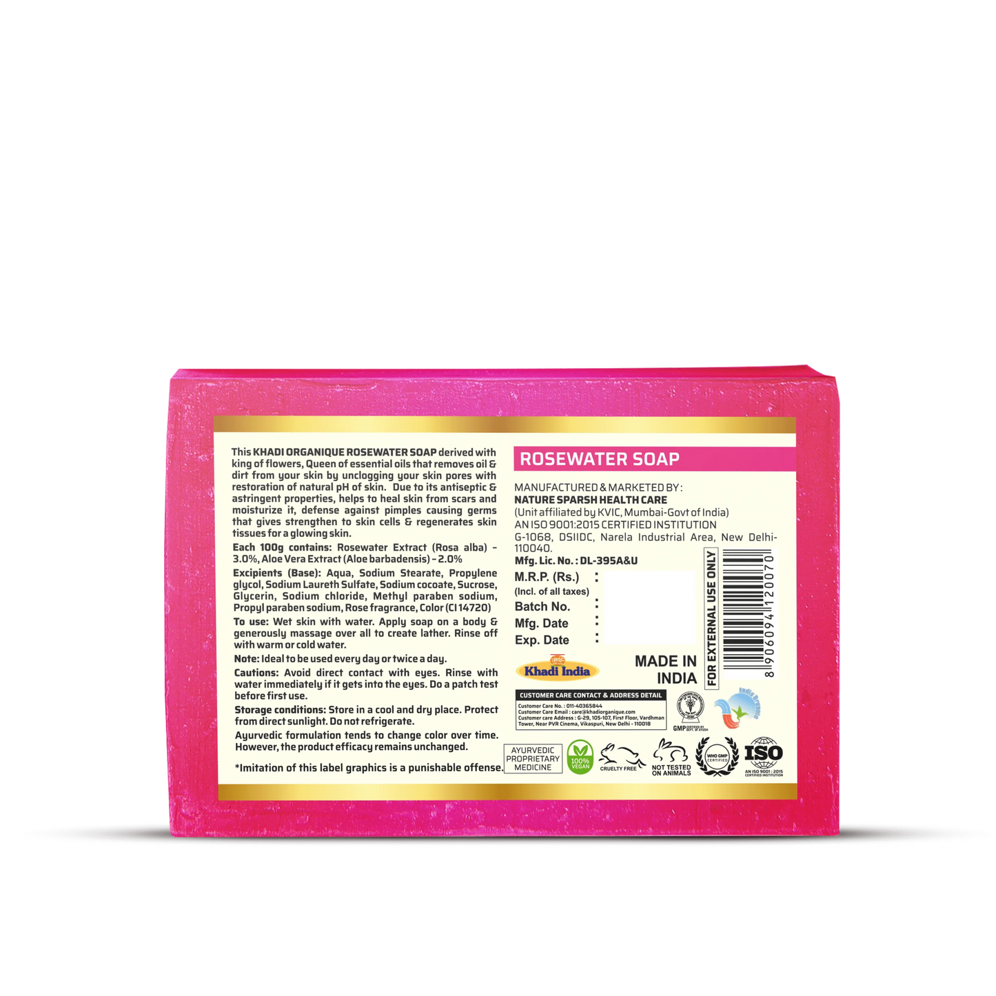 Khadi Organique Rosewater Soap 125G