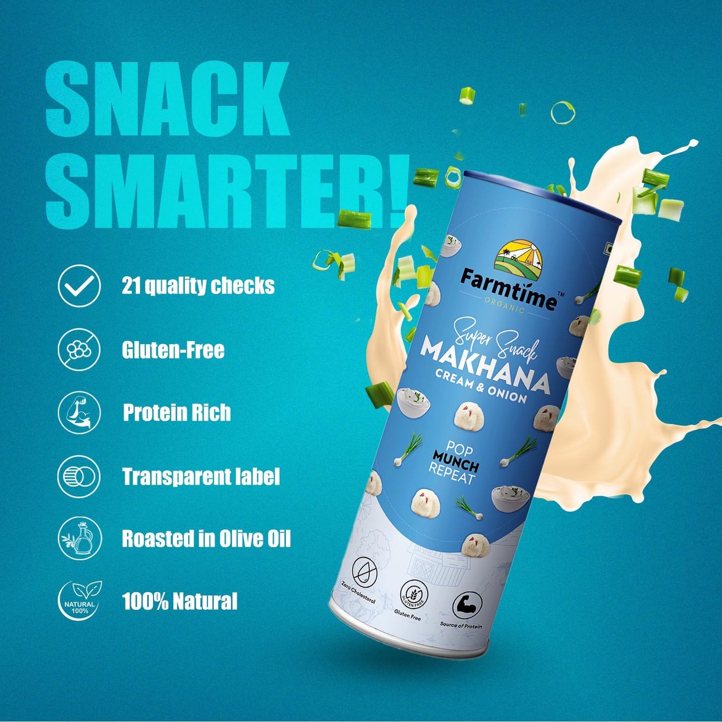 Farmtime Organic Super Snack Makhana Cream & Onion Flavor-80g